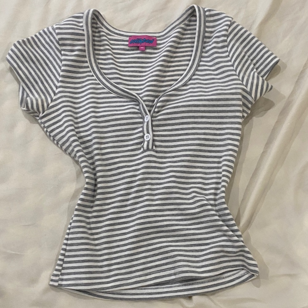 Edikted Black and White Striped Short Sleeve Top